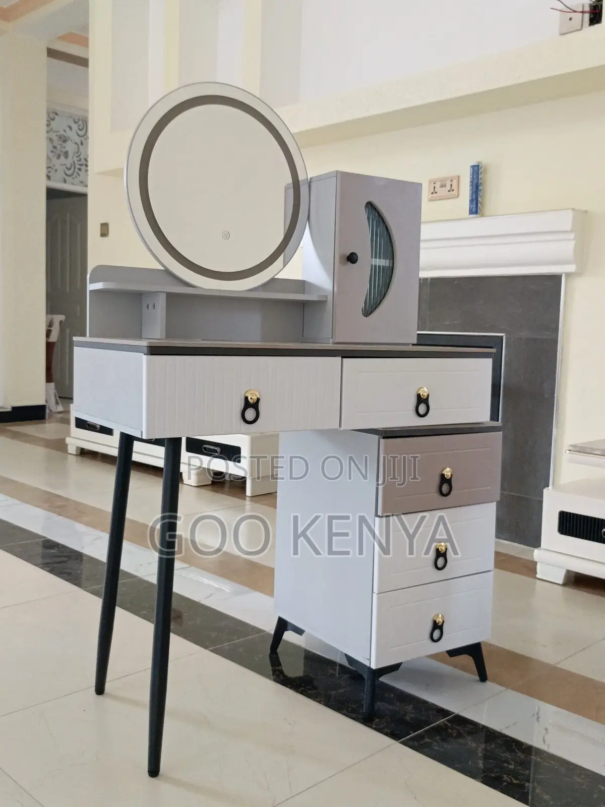 Dresser; Modern Dressing Table With Storage and Comfortable Stool