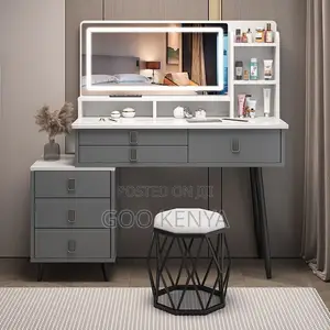 Dresser; Modern Dressing Table With Storage and Comfortable Stool