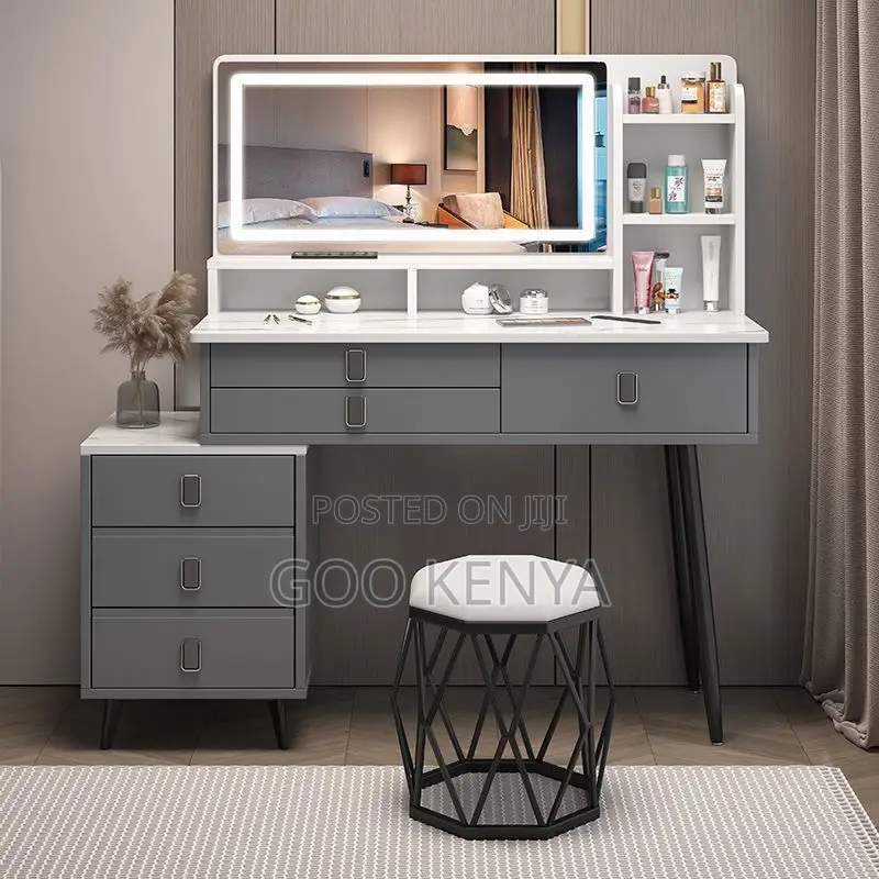 Dresser; Modern Dressing Table With Storage and Comfortable Stool