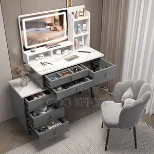 Dresser; Modern Dressing Table With Storage and Comfortable Stool