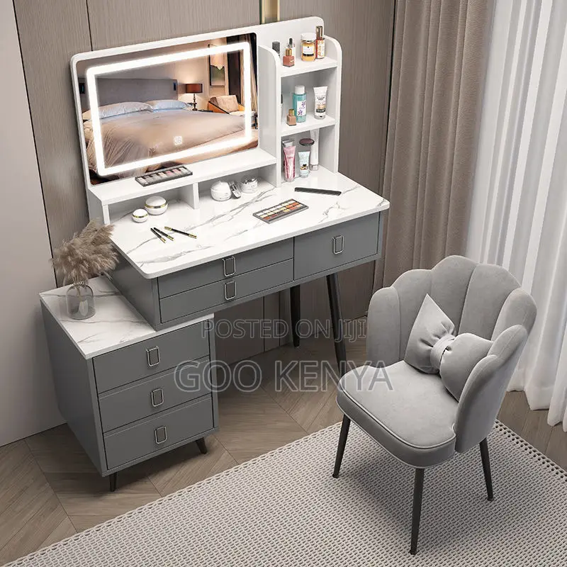 Dresser; Modern Dressing Table With Storage and Comfortable Stool