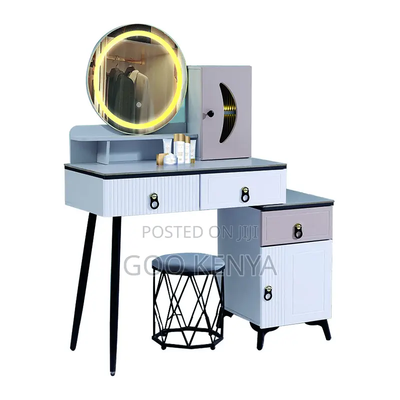 Dresser; Modern Dressing Table With Storage and Comfortable Stool