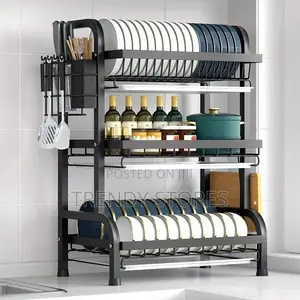 3 Tier Metallic Dish Rack With Cutlery & Chopping Board Holder