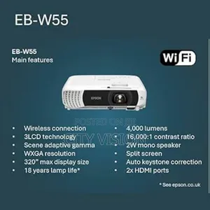 Epson Eb-w55 Projector 3lcd Technology Wuxga 4000 Lumens