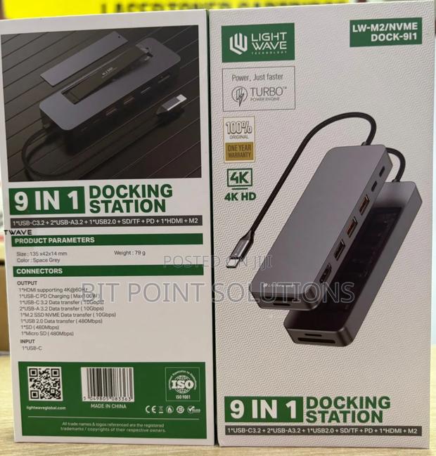 Light Wave 9 in 1 Type C Docking Station (Lw-M2/Nvme Dock-9i1)