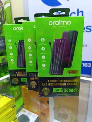 Oraimo Traveler Link 20 20000mah 12w Power Bank- With Inbuilt Cables