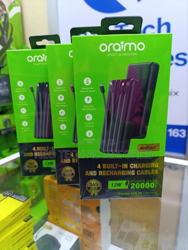 Oraimo Traveler Link 20 20000mah 12w Power Bank- With Inbuilt Cables
