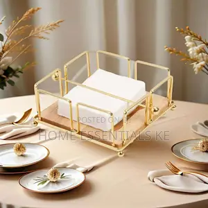 *Luxury Metallic Serviette Holder, With Bamboo Napkin Holder*
Gold