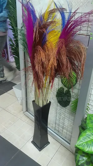 Black Wooden Vase and Colorful Pampas