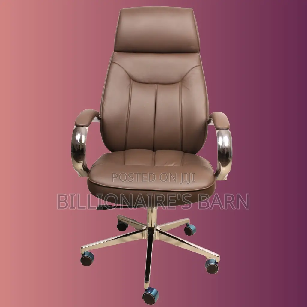 High-Back Brown Leather Executive Chair With Sleek Chrome Base