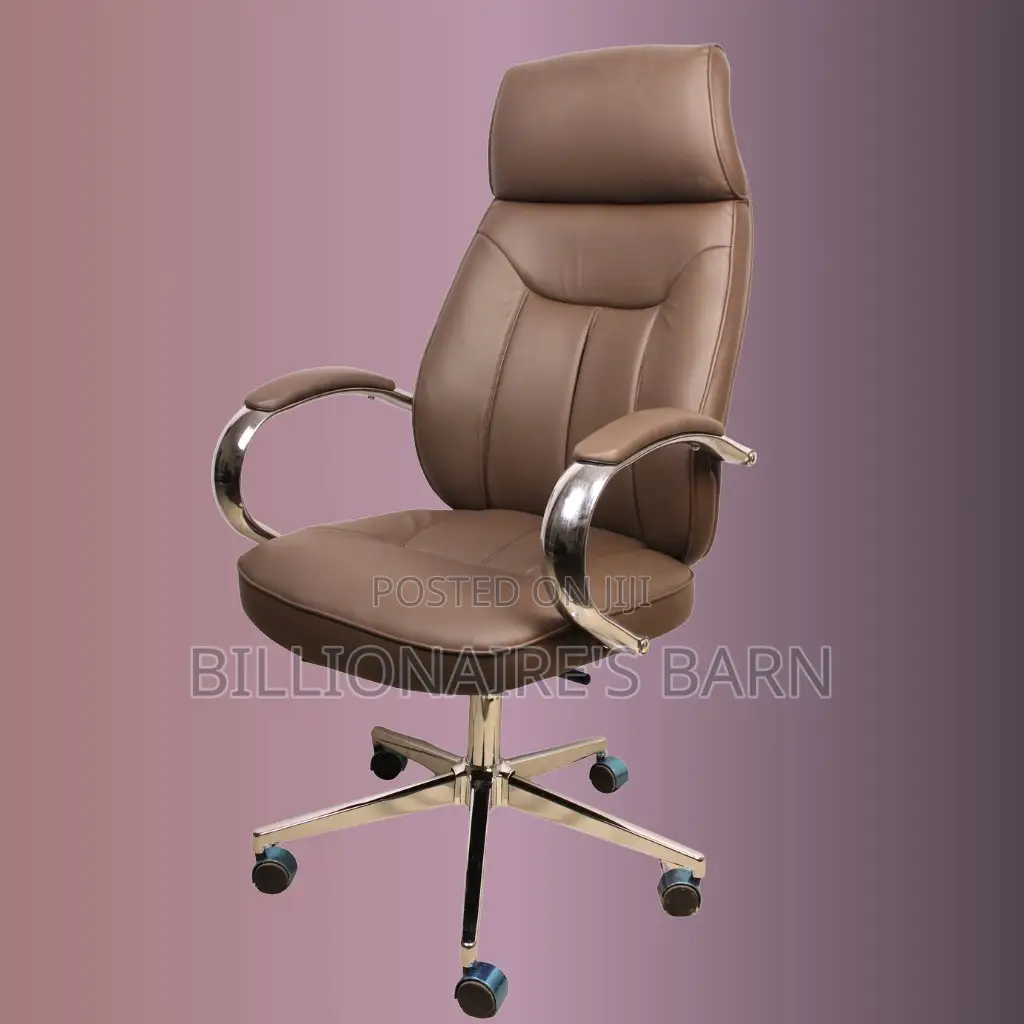High-Back Brown Leather Executive Chair With Sleek Chrome Base