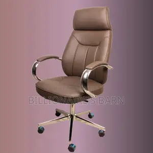 High-Back Brown Leather Executive Chair With Sleek Chrome Base