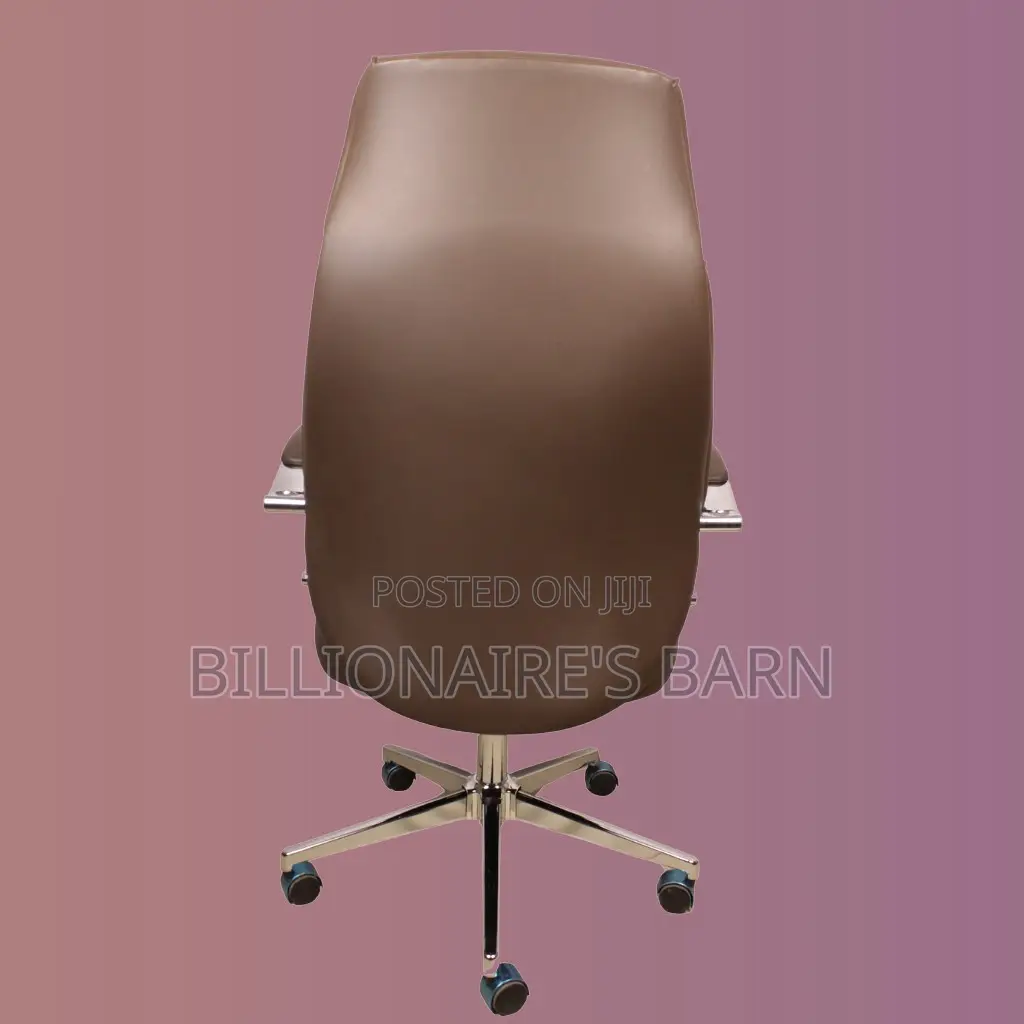 High-Back Brown Leather Executive Chair With Sleek Chrome Base