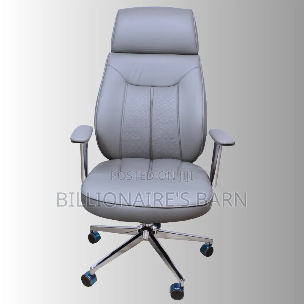 High-Back Grey Executive Chair With Chrome Finish