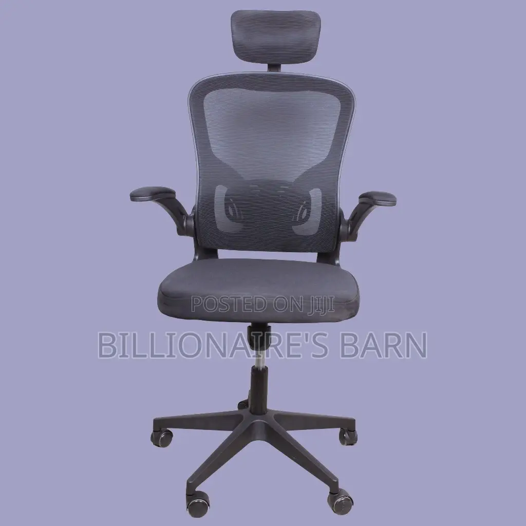 Ergonomic Grey Office Chair – Adjustable Headrest Flip-Up Arms