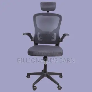 Ergonomic Grey Office Chair – Adjustable Headrest Flip-Up Arms