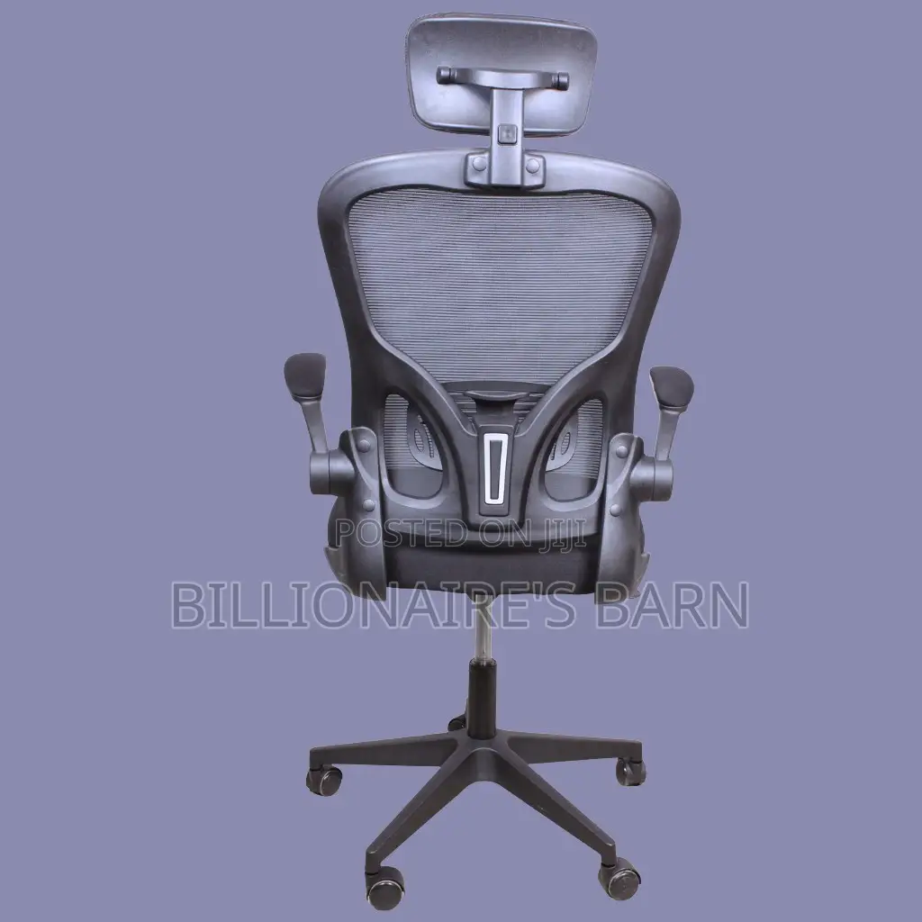 Ergonomic Grey Office Chair – Adjustable Headrest Flip-Up Arms