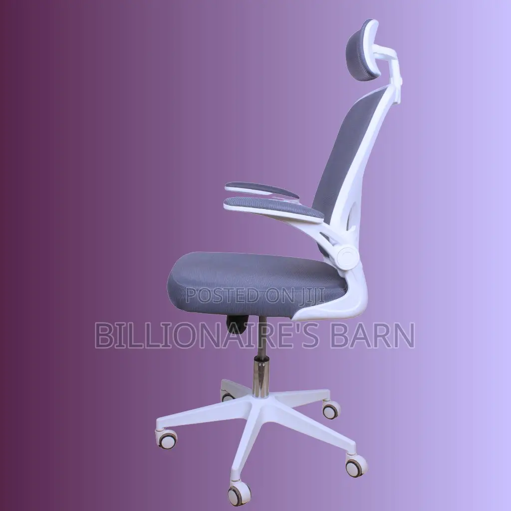 White Ergonomic Chair – Flip-Up Arms Adjustable Headrest for Comfort