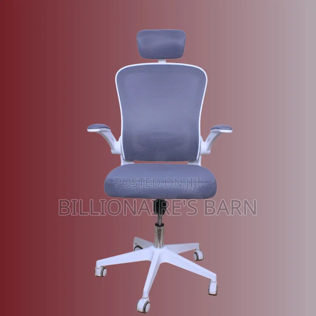 White Ergonomic Chair – Flip-Up Arms Adjustable Headrest for Comfort