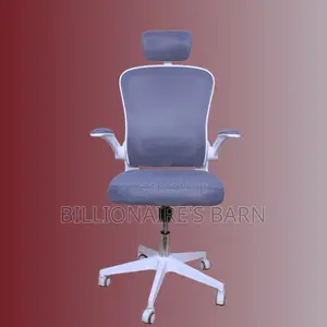 White Ergonomic Chair – Flip-Up Arms Adjustable Headrest for Comfort