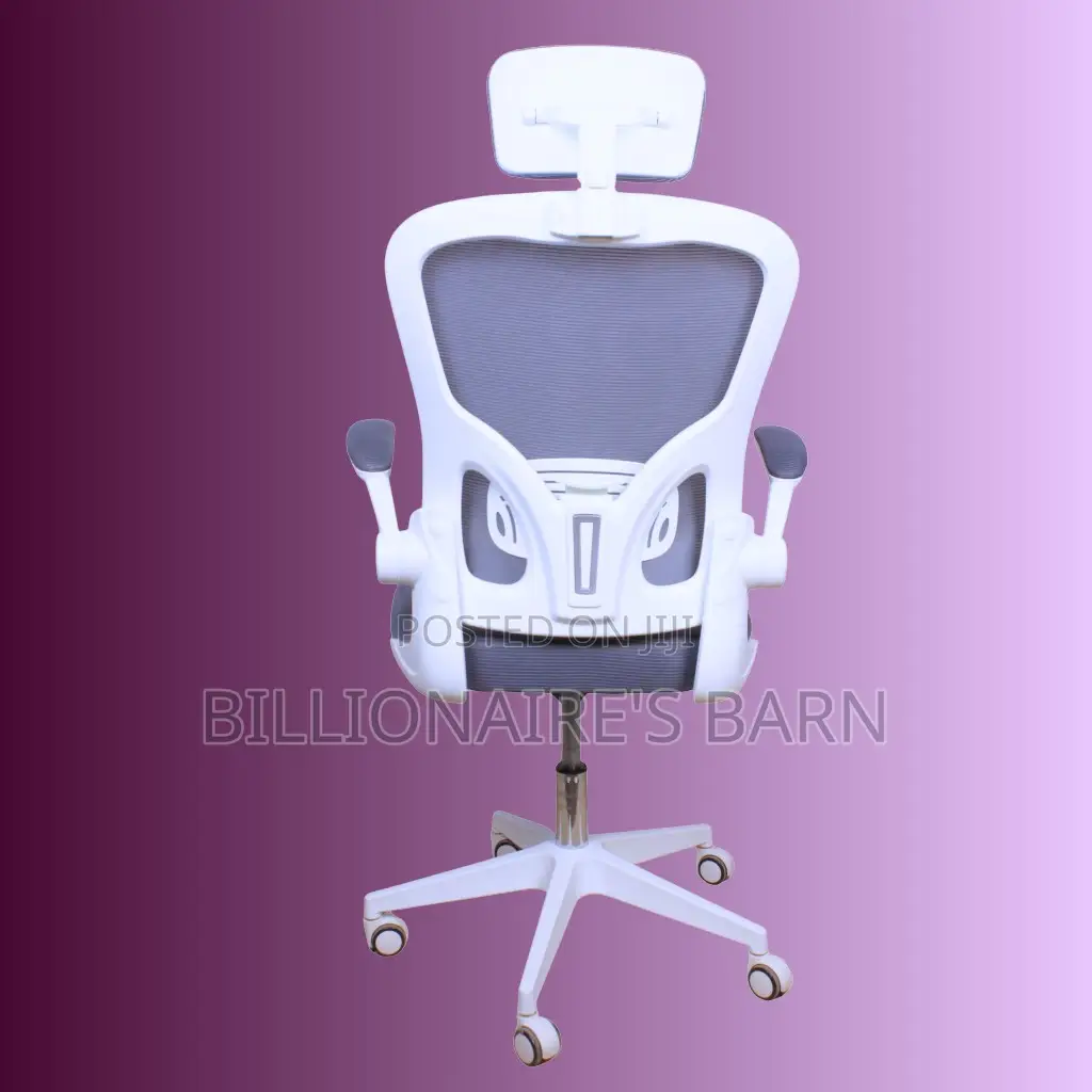 White Ergonomic Chair – Flip-Up Arms Adjustable Headrest for Comfort