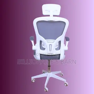 White Ergonomic Chair – Flip-Up Arms Adjustable Headrest for Comfort