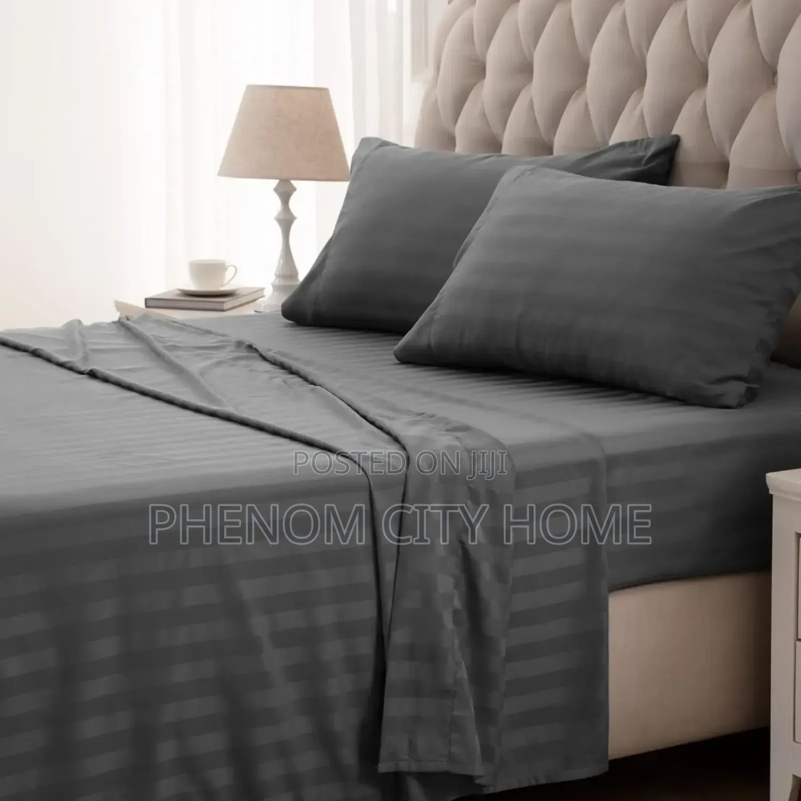 Grey And White Stripped Cotton Bedsheets