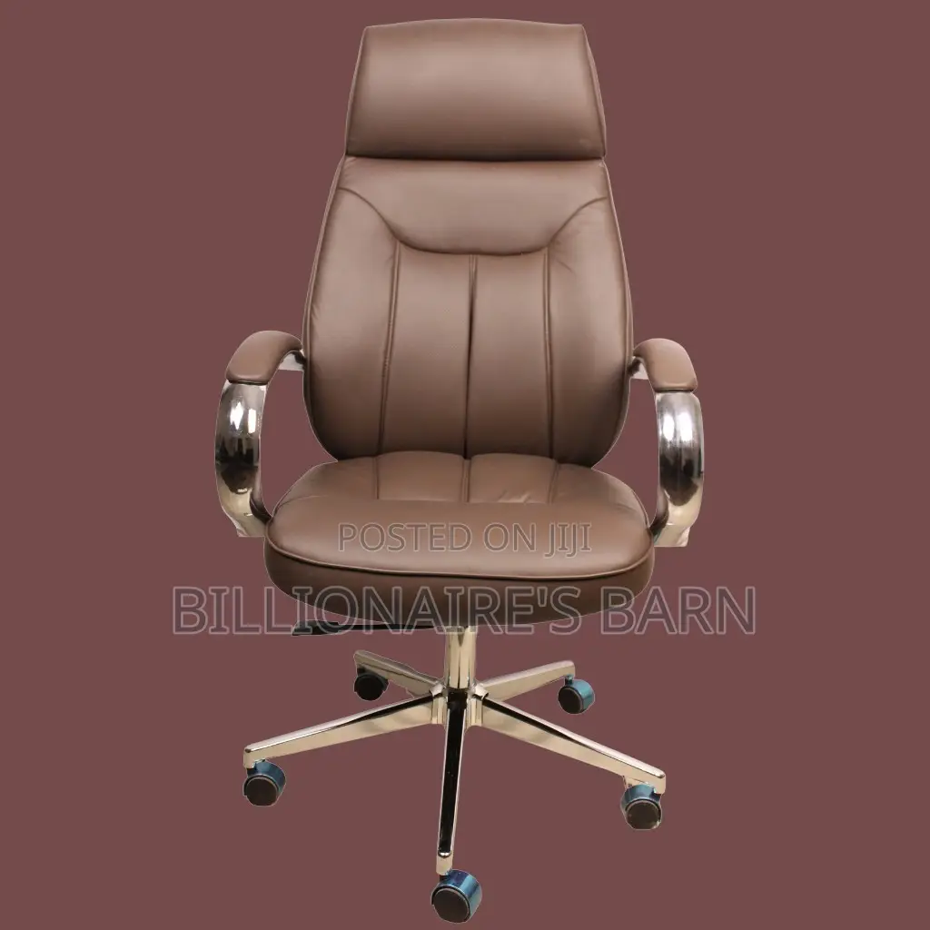 Brown Executive Leather Chair With High Back Chrome Base