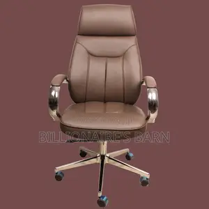 Brown Executive Leather Chair With High Back Chrome Base