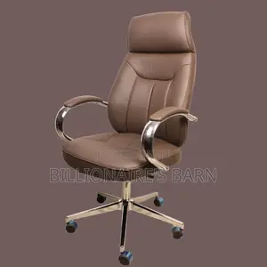 Brown Executive Leather Chair With High Back Chrome Base