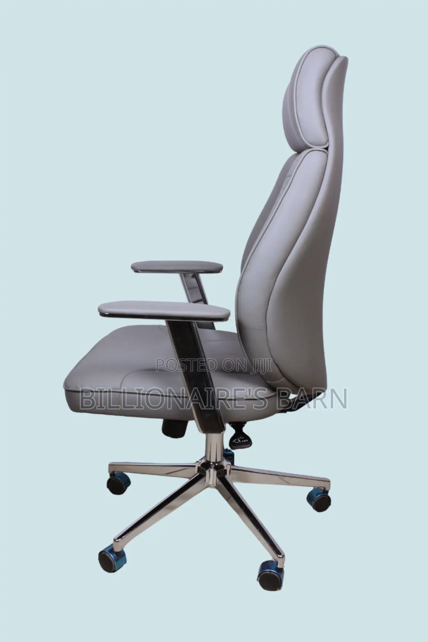 Grey Executive Leather Office Chair ~ High Back, Chrome Base