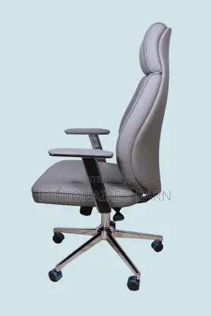 Grey Executive Leather Office Chair ~ High Back, Chrome Base