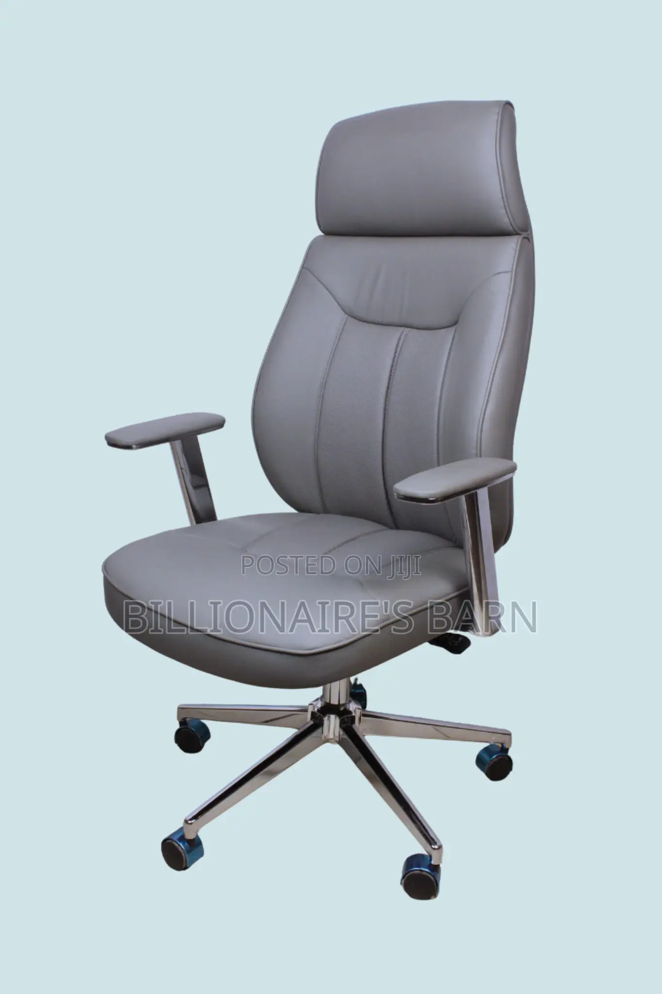 Grey Executive Leather Office Chair ~ High Back, Chrome Base