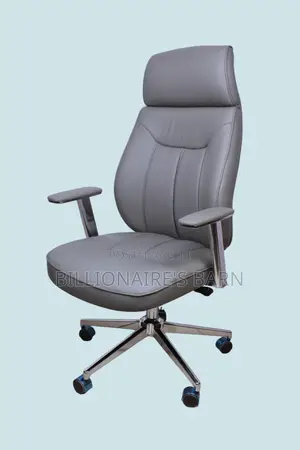Grey Executive Leather Office Chair ~ High Back, Chrome Base