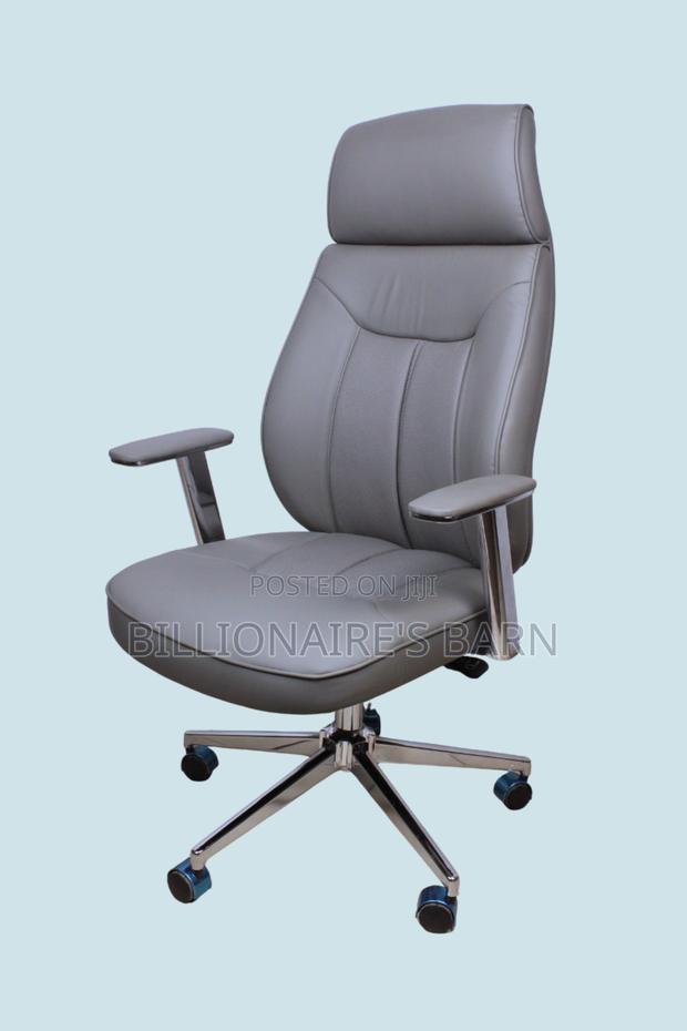 Grey Executive Leather Office Chair ~ High Back, Chrome Base - thumbnail 3