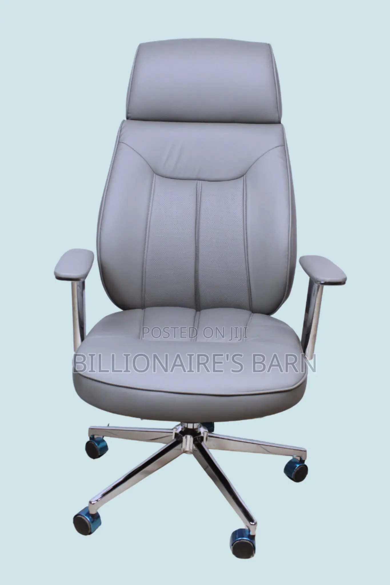 Grey Executive Leather Office Chair ~ High Back, Chrome Base