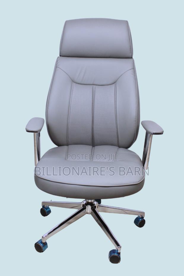 Grey Executive Leather Office Chair ~ High Back, Chrome Base - thumbnail 4