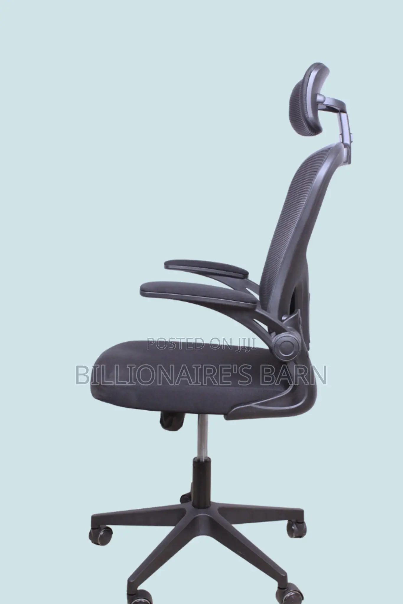 Grey + Ergonomic-.Officechair Flip Up _Arms Adjustable Headrest+