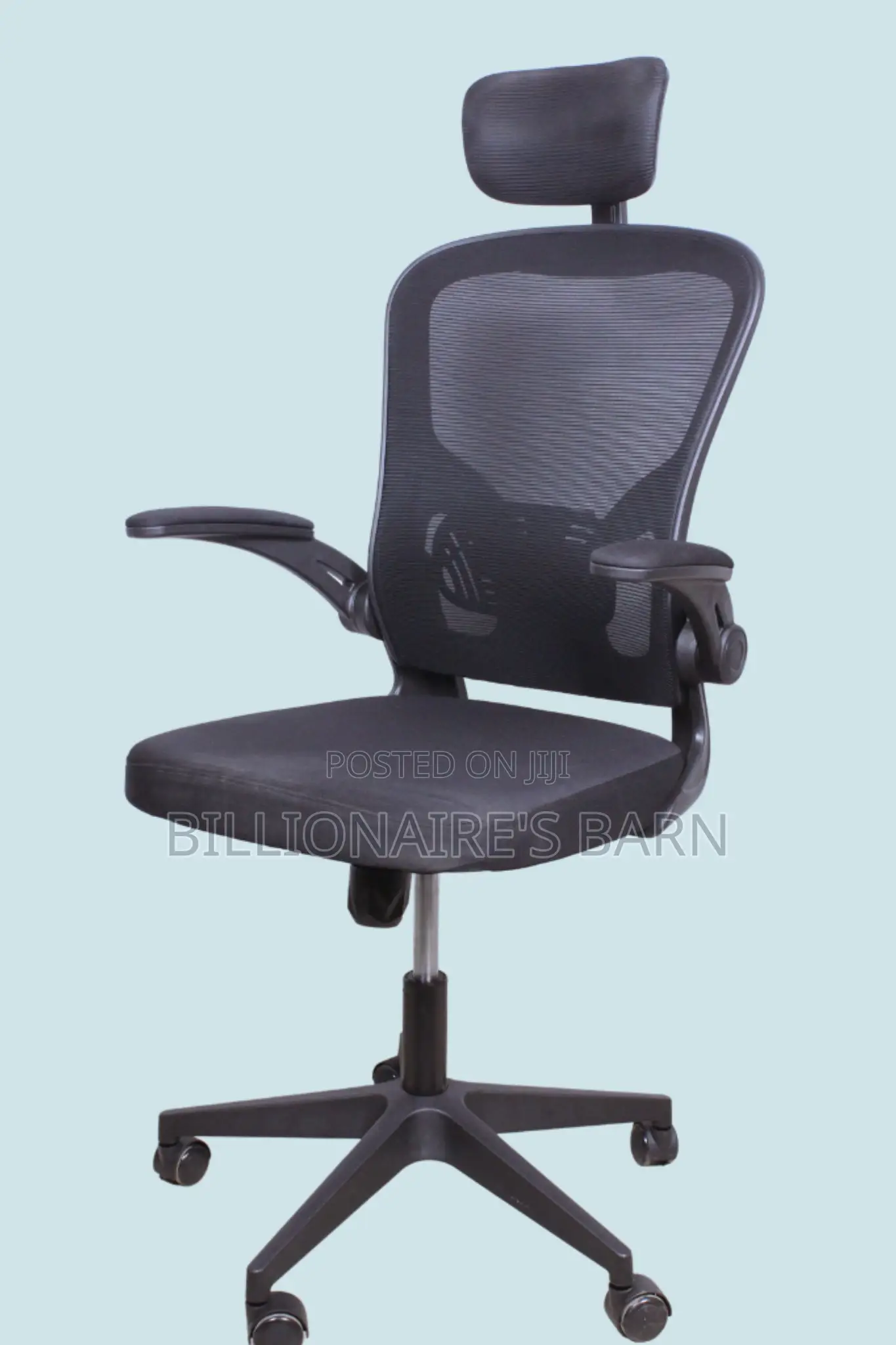 Grey + Ergonomic-.Officechair Flip Up _Arms Adjustable Headrest+