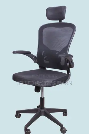 Grey + Ergonomic-.Officechair Flip Up _Arms Adjustable Headrest+