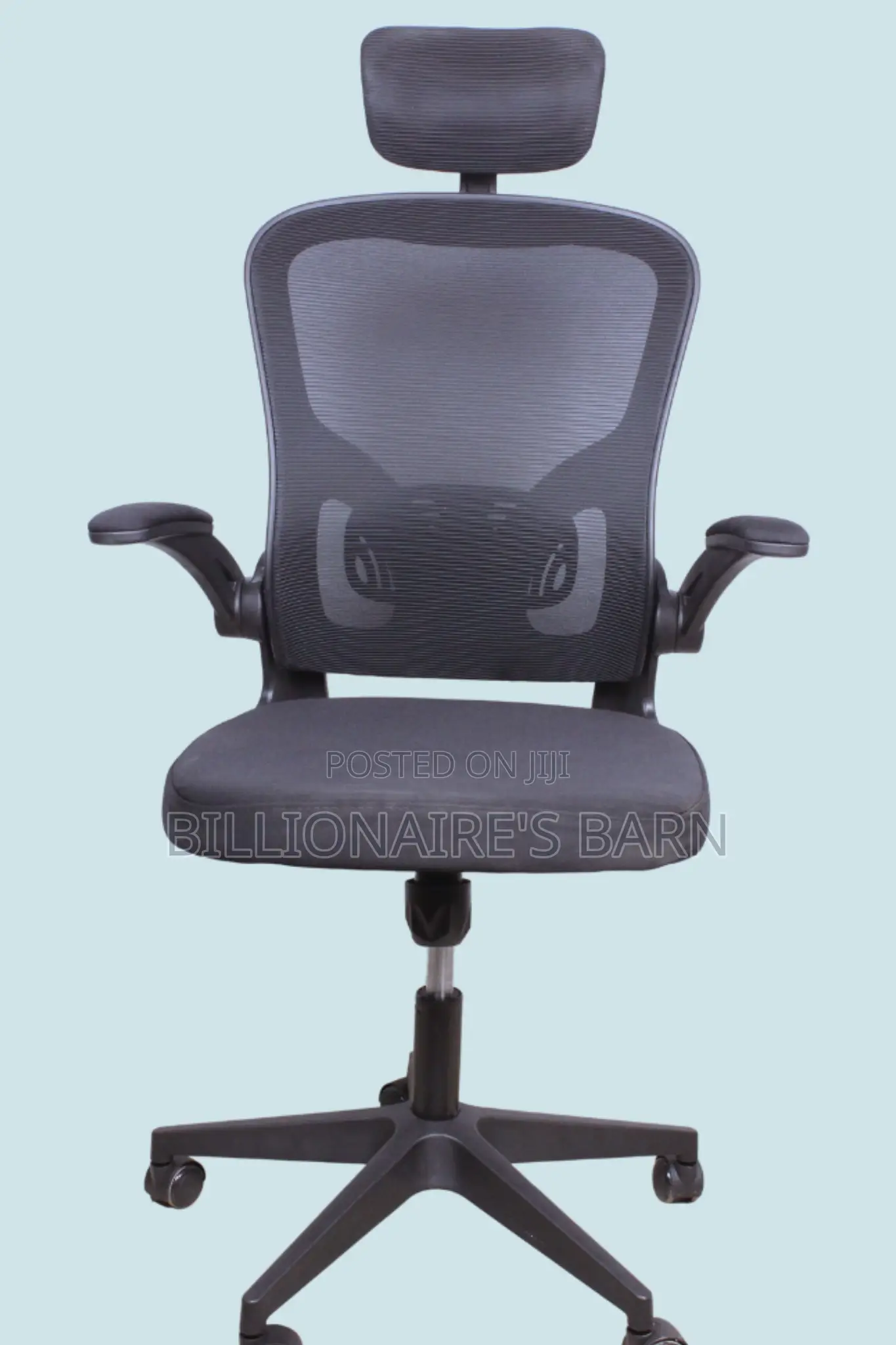 Grey + Ergonomic-.Officechair Flip Up _Arms Adjustable Headrest+