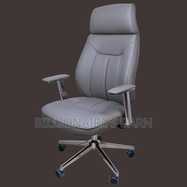 Grey Leather Office Chair, Sleek High Back With Chrome Finish. - thumbnail 2