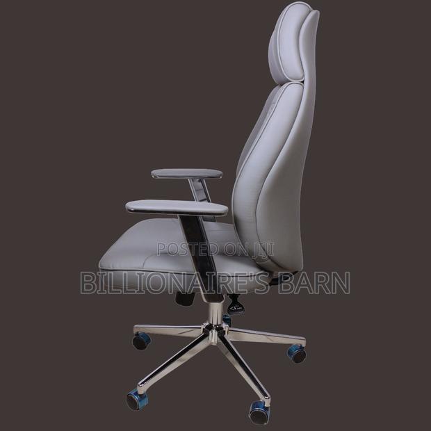 Grey Leather Office Chair, Sleek High Back With Chrome Finish. - thumbnail 3