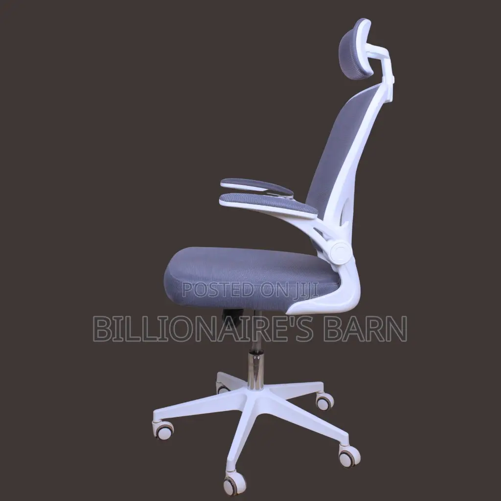 White Ergonomic Work Chair With Head Arm Adjustments