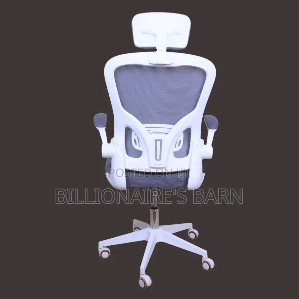 White Ergonomic Work Chair With Head Arm Adjustments