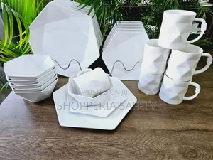24pcs Plain White Hexagonal Dinnerset