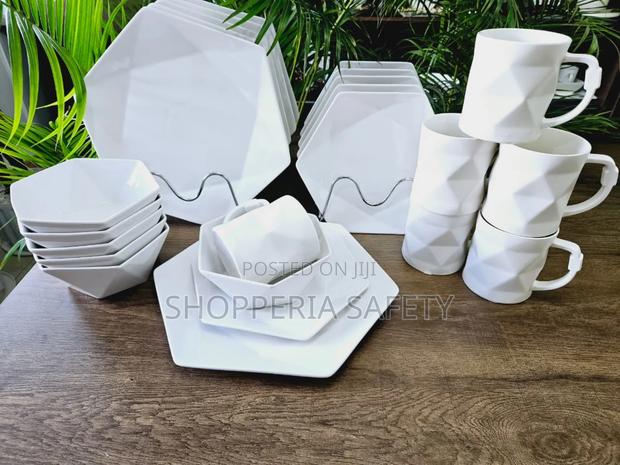 24pcs Plain White Hexagonal Dinnerset - main view