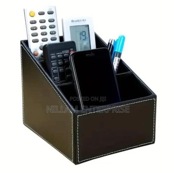Multi-Compartment Leather Desk Organizer /Remote Organizer
