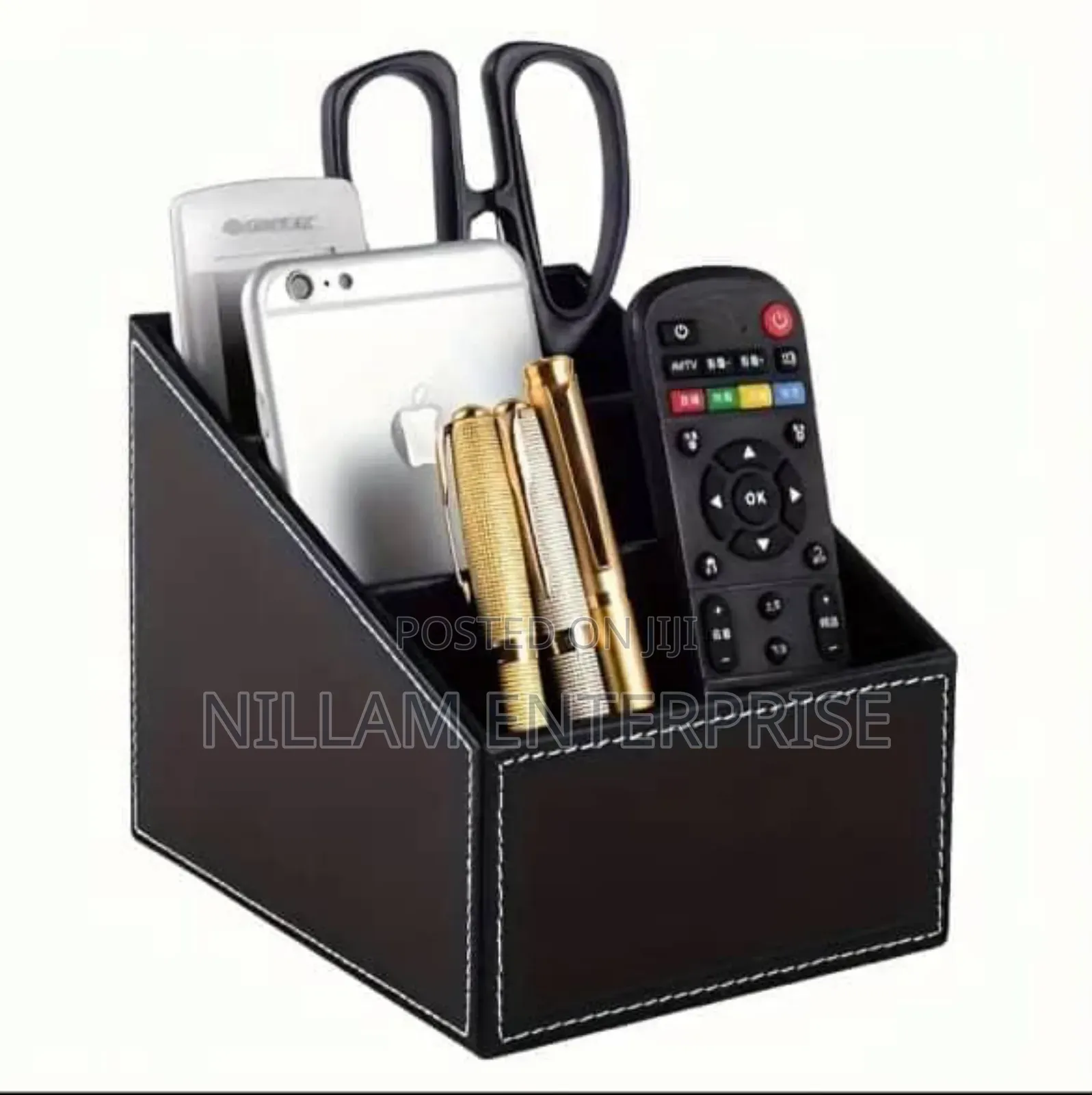 Multi-Compartment Leather Desk Organizer /Remote Organizer
