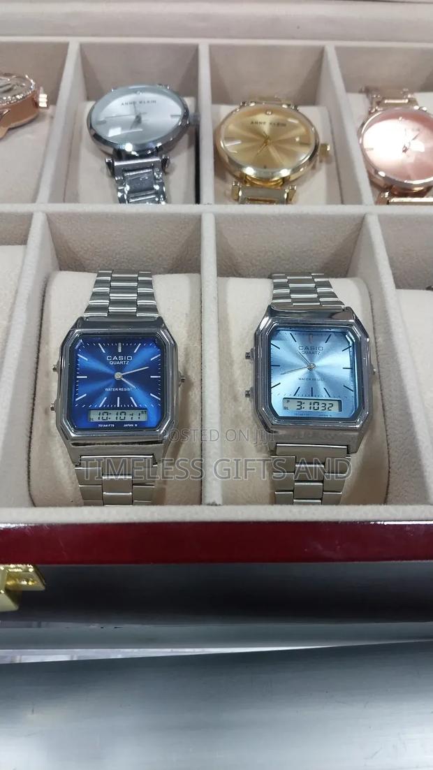 Casio Vintage Analog Digital Silver Unisex Watch Blue Face - main view
